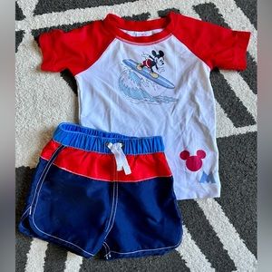 Hanna Andersson HA Surfing Mickey Mouse #disney Swim Set Rash Guard & Trunks